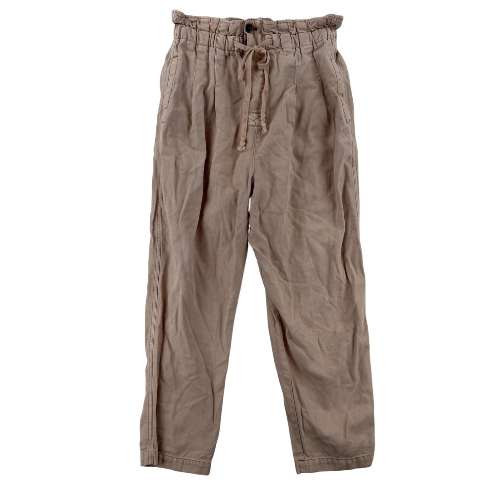 Free People Pants Womens Medium Beige Paperbag Twill Crop Elastic Waist Casual